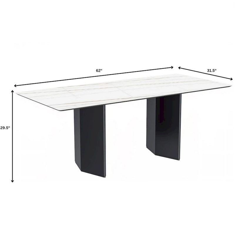 Rectangular Dining Table with Glass or Sintered Stone Top & Steel Base