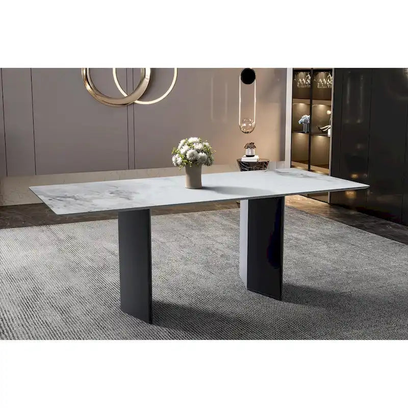Rectangular Dining Table with Glass or Sintered Stone Top & Steel Base