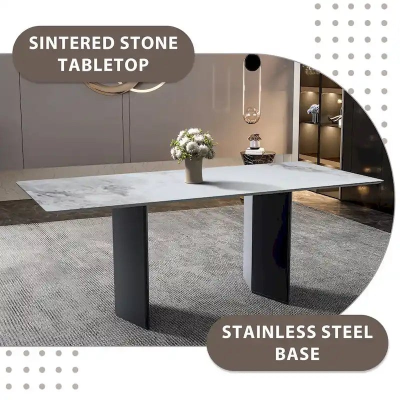 Rectangular Dining Table with Glass or Sintered Stone Top & Steel Base