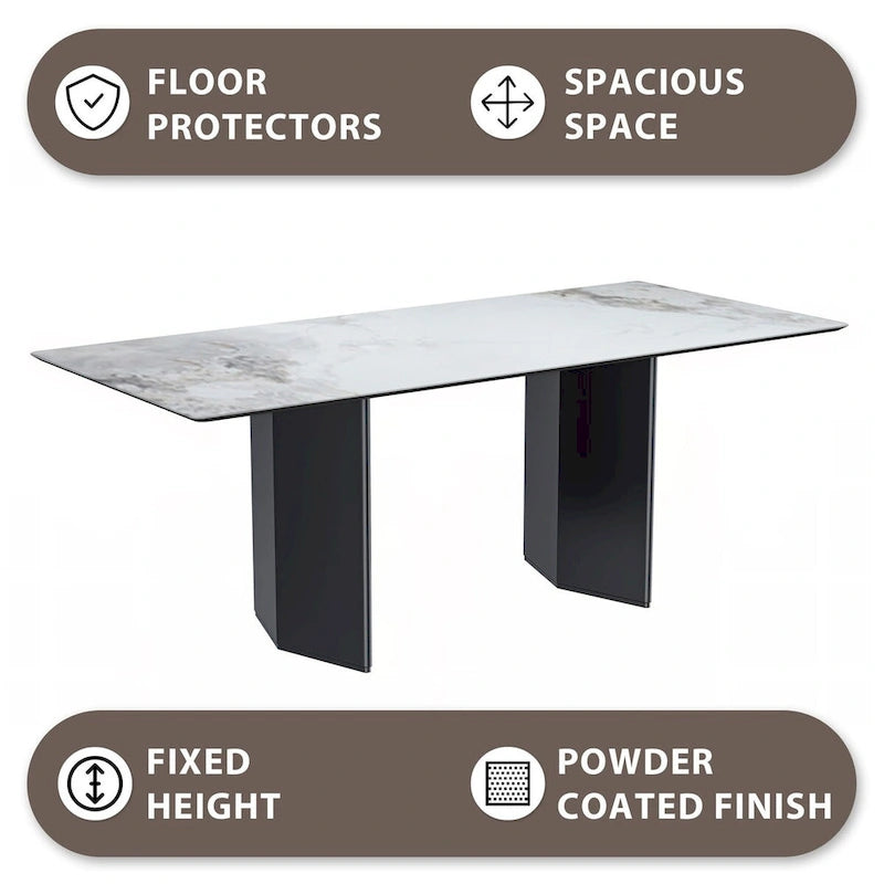 Rectangular Dining Table with Glass or Sintered Stone Top & Steel Base