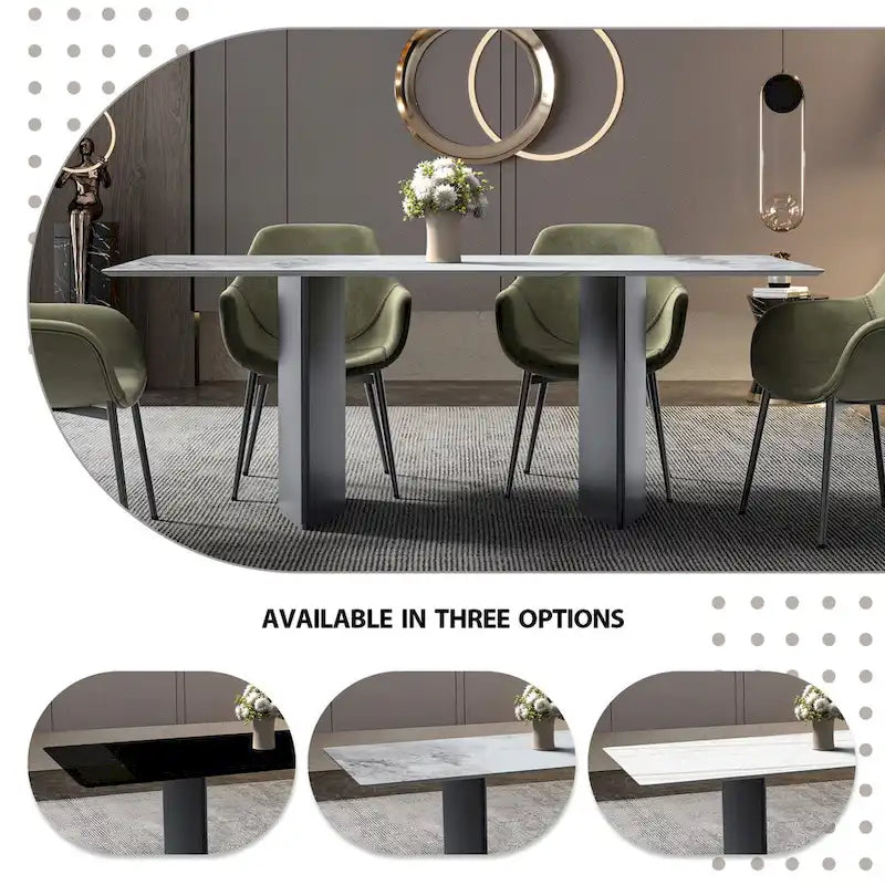 Rectangular Dining Table with Glass or Sintered Stone Top & Steel Base