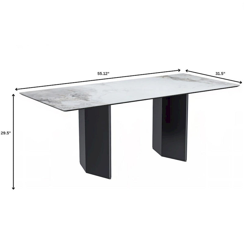 Rectangular Dining Table with Glass or Sintered Stone Top & Steel Base