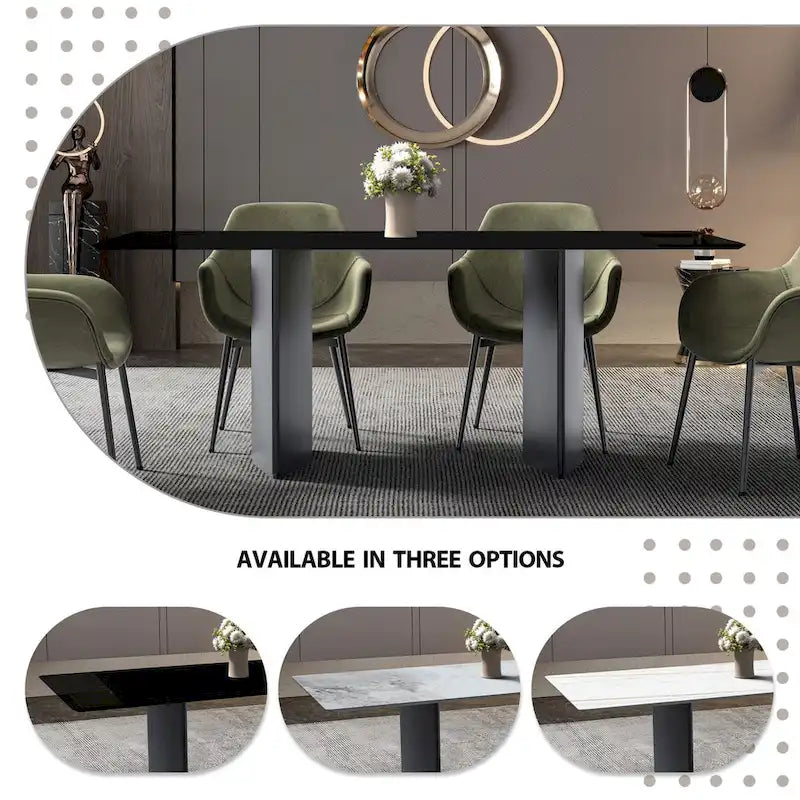 Rectangular Dining Table with Glass or Sintered Stone Top & Steel Base