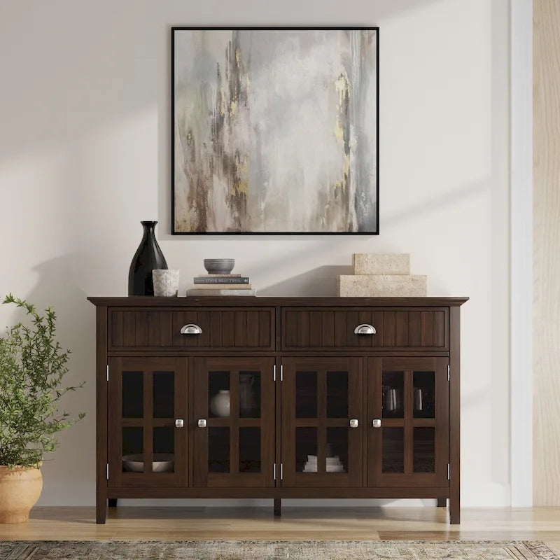 Solid Wood 60-inch Large Sideboard Buffet - Brunette Brown