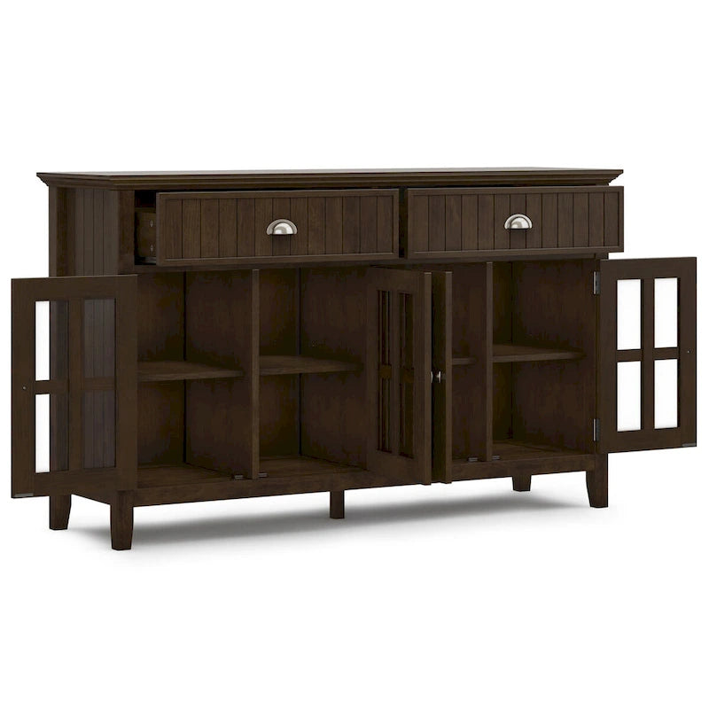 Solid Wood 60-inch Large Sideboard Buffet - Brunette Brown