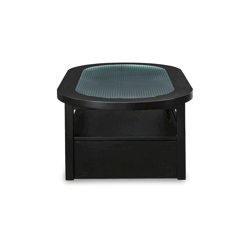Black/Gray Coffee Table with Fluted Glass Top and Casters - 52W x 28D x 18.25H