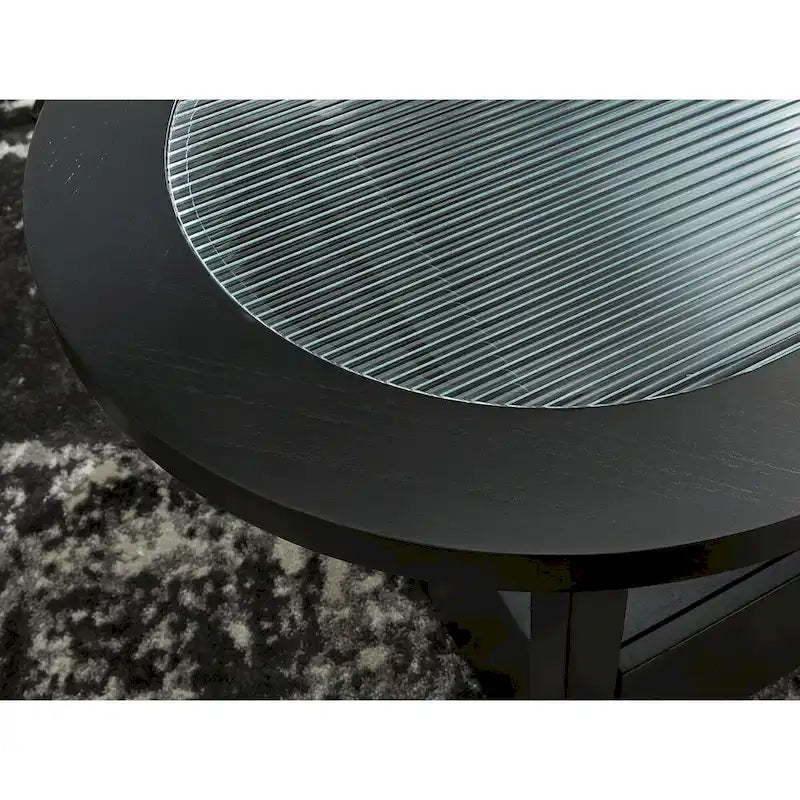 Black/Gray Coffee Table with Fluted Glass Top and Casters - 52W x 28D x 18.25H