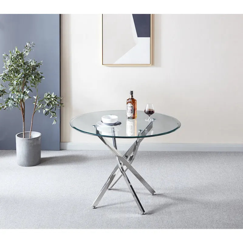Artisan Contemporary Round Clear Dining Tempered Glass Table