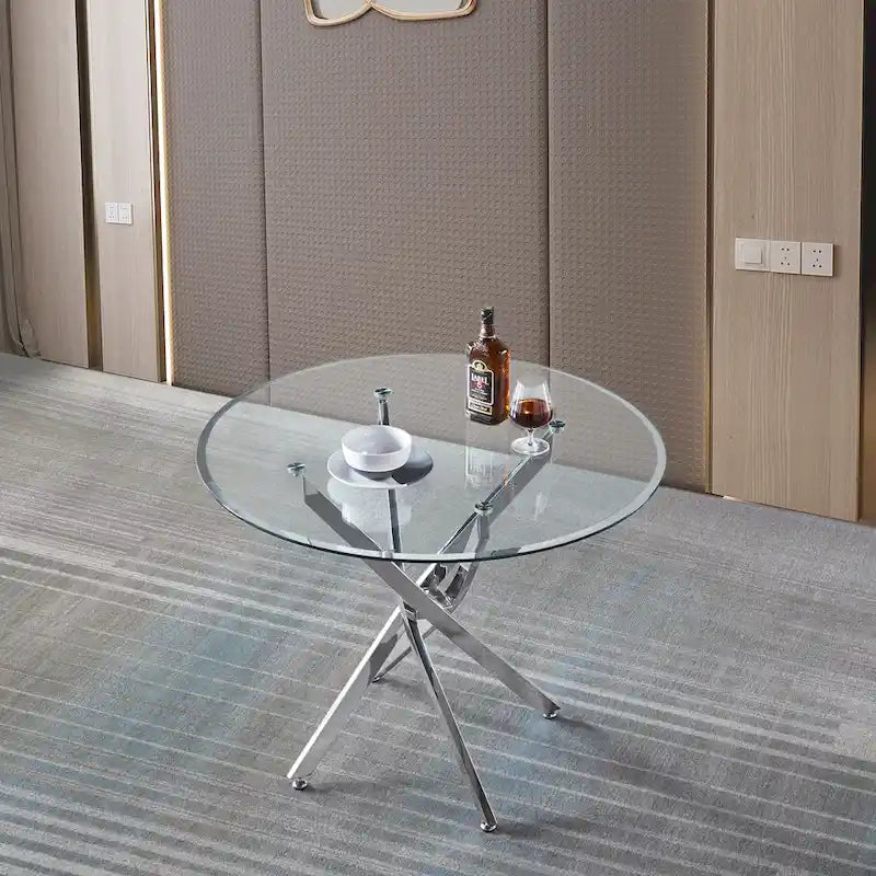 Artisan Contemporary Round Clear Dining Tempered Glass Table