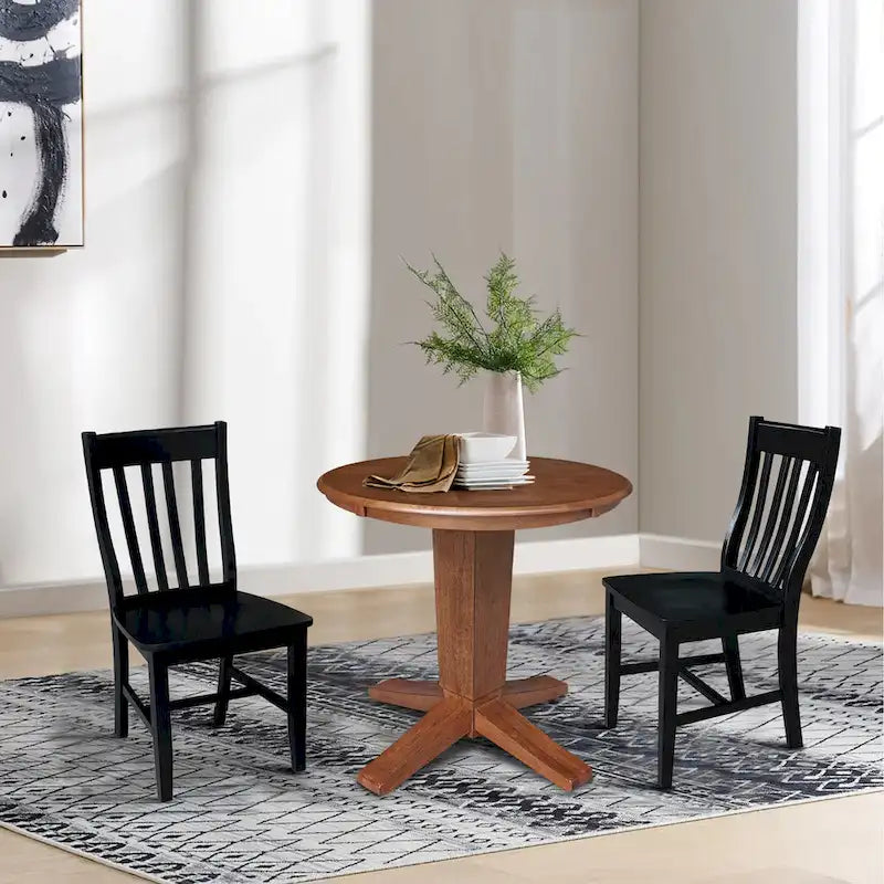 30" Round Pedestal Dining Table Set with 2 Chairs - Distressed Oak/Black