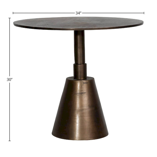 34palcový kulatý hliníkový bistro stůl na podstavci z mosazi s olejovou povrchovou úpravou